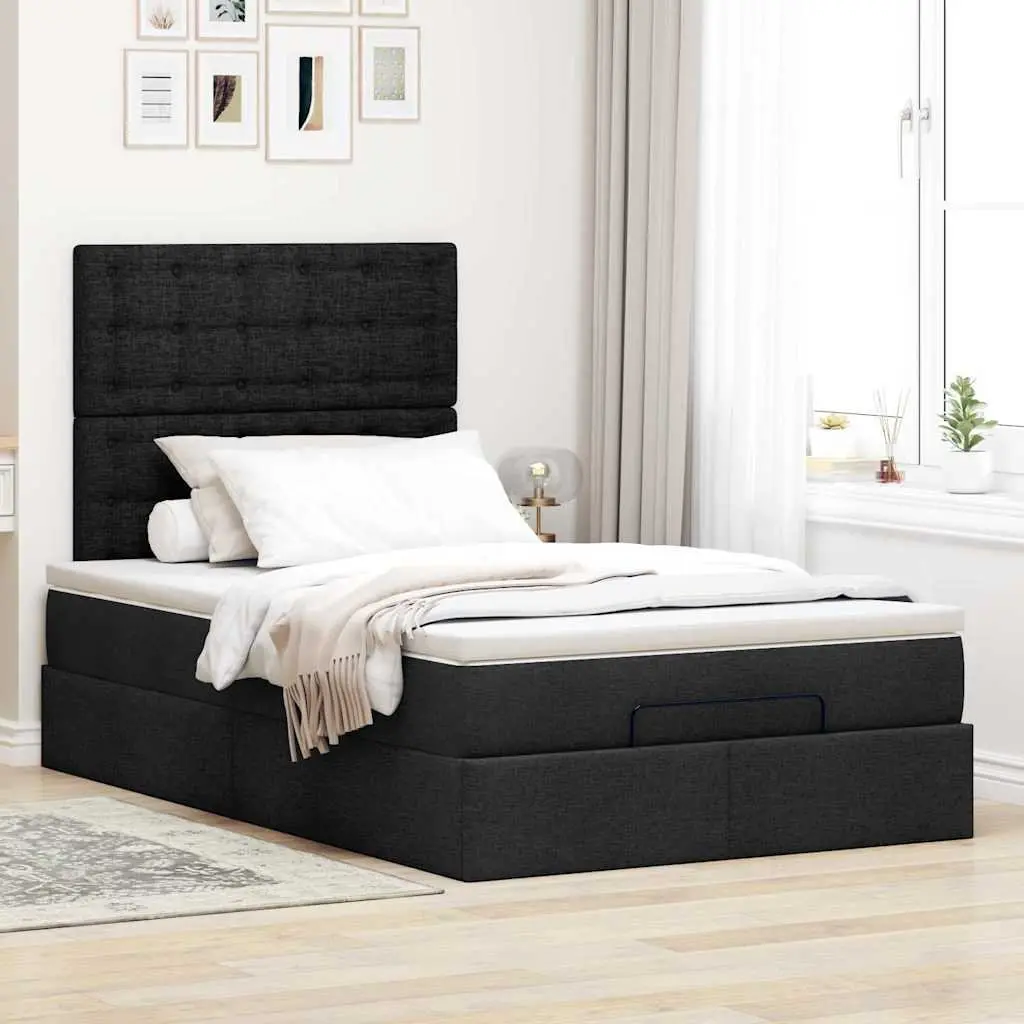 Ottoman Bed Black King Single Fabric Storage Lift Mechanism