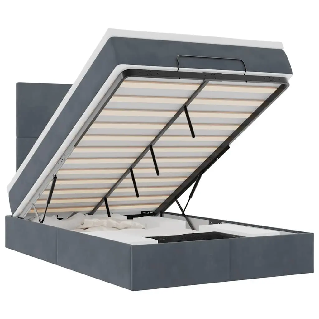 Ottoman Bed Grey Velvet King Single Upholstered Storage Frame with Pocket Spring Mattress and Hydraulic Lift Mechanism