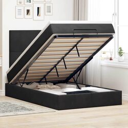 Ottoman Bed with Mattresses King Single Black Velvet Storage Lift Base