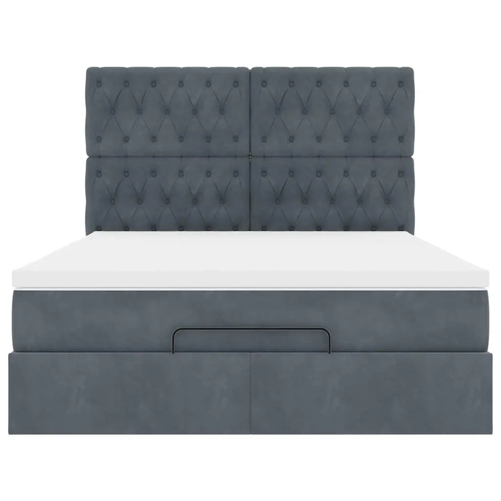 Queen Ottoman Storage Bed with Pocket Spring Mattress Grey Velvet Upholstery