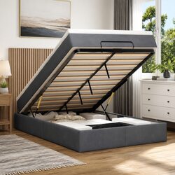 Concise Ottoman Bed with Grey Velvet and Pocket Spring Mattress