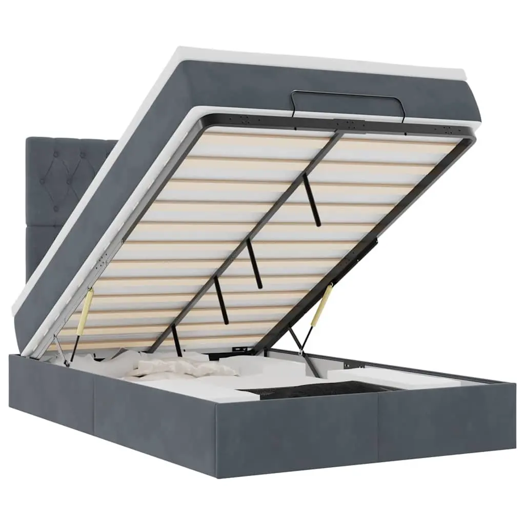 Ottoman Bed Grey Velvet King Single Storage Lift-Up Frame with Pocket Spring Mattress
