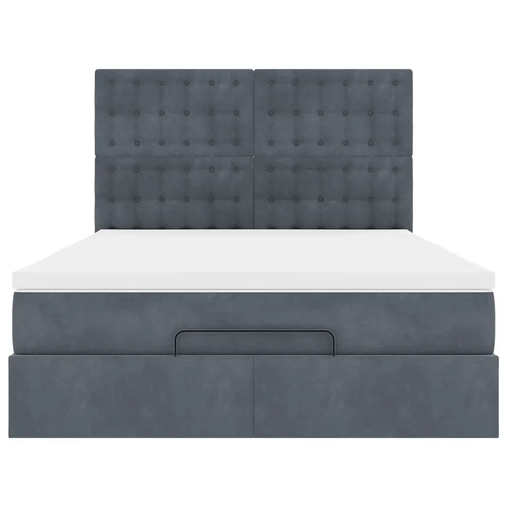 Double Storage Ottoman Bed Grey Velvet Hydraulic Lift with Pocket Spring Mattress and Removable Topper