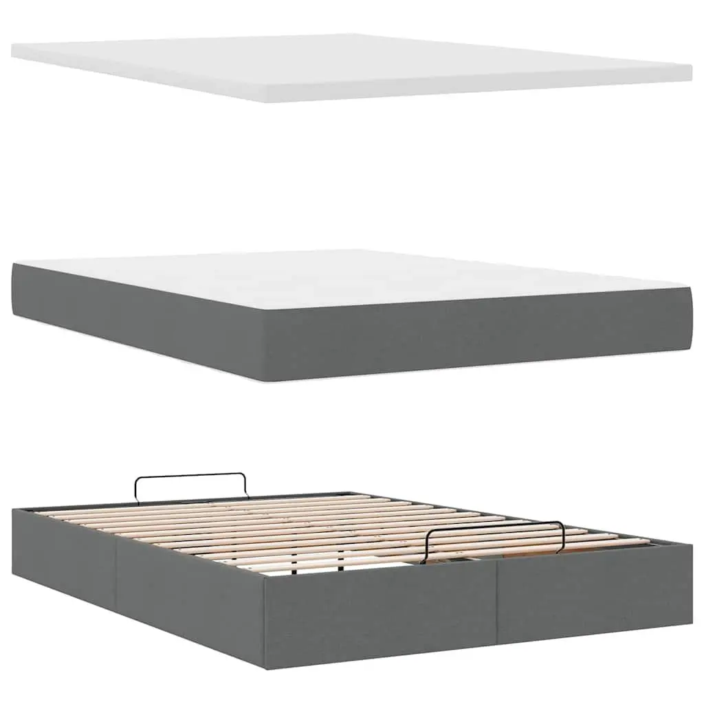 Ottoman Bed Grey Queen Pocket Spring Mattress LED Lights Storage