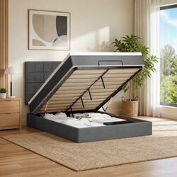 Ottoman Bed with Pocket Spring Mattress and LED Lights