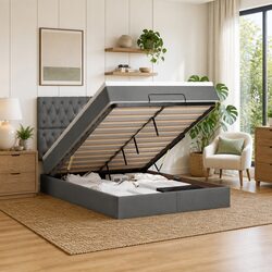 Sleek Ottoman Bed with Pocket Spring Mattress and Ambient Lighting