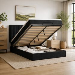Queen Ottoman Bed with Pocket Spring Mattress and Lights
