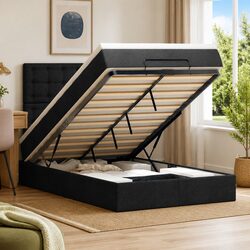 King Single Ottoman Storage Bed with Mattress and LED Lights