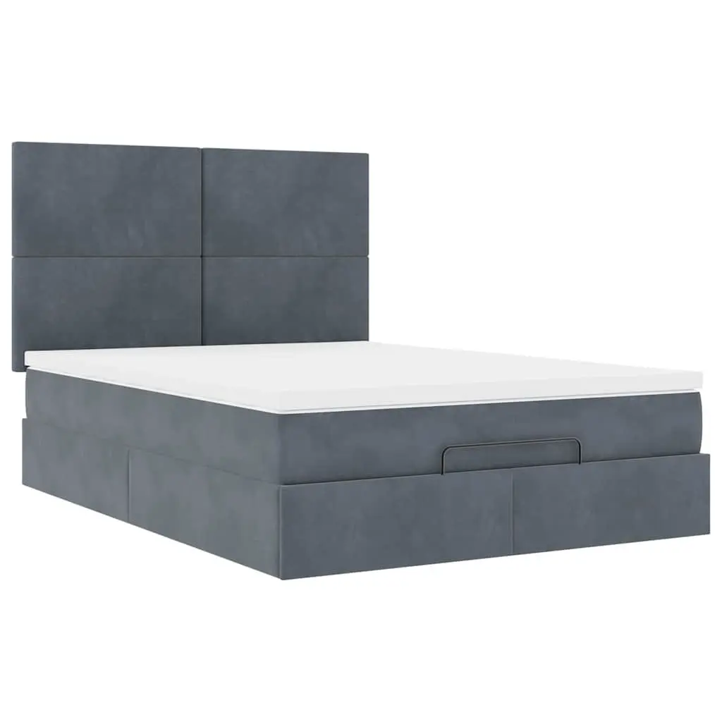 Ottoman Bed Queen Grey Velvet Pocket Spring Mattress Topper Storage with LED Lighting