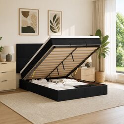 Compact Queen Ottoman Bed with Pocket Spring and LED Lights