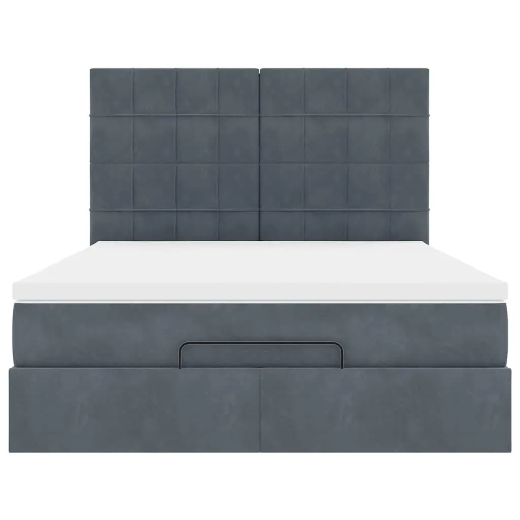 Ottoman Bed with Pocket Spring Mattress Topper LED Lights Grey Velvet Queen