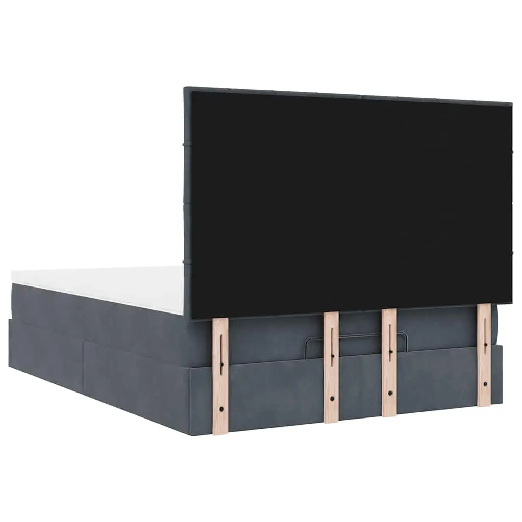 Ottoman Bed with Pocket Spring Mattress Topper LED Lights Grey Velvet Queen