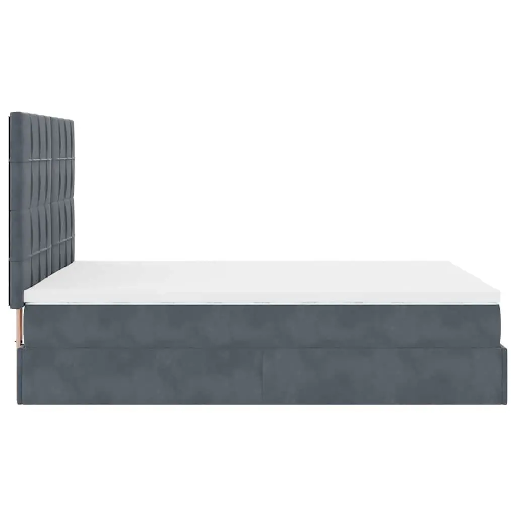 Ottoman Bed with Pocket Spring Mattress Topper LED Lights Grey Velvet Queen