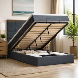 King Single Ottoman Bed in Grey Velvet