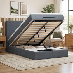 King Single Ottoman Bed with Spring Mattresses & LED Lighting