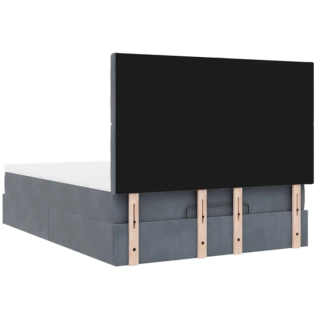 Ottoman Bed Grey Double Velvet Pocket Spring Mattress with LED Lights and Hydraulic Storage