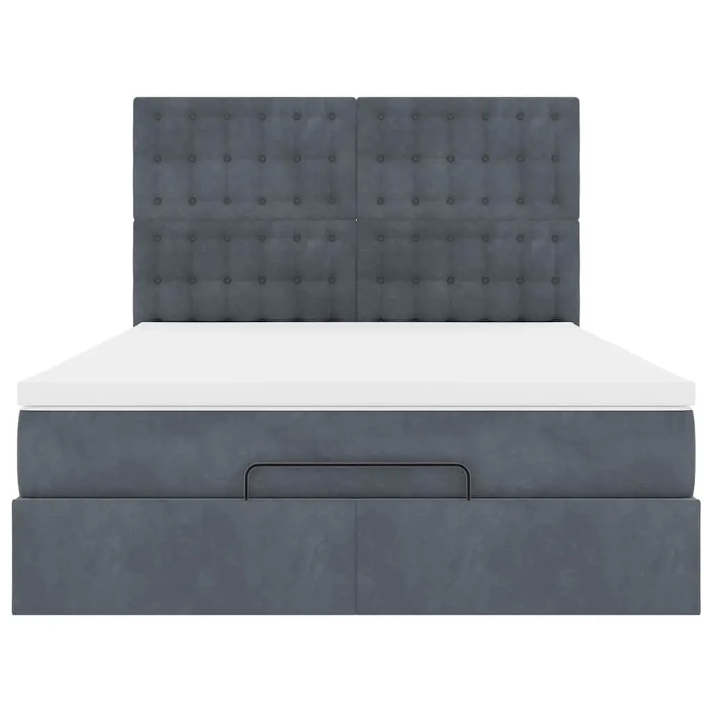 Ottoman Bed Grey Velvet Queen Pocket Spring Mattress Topper LED Lights