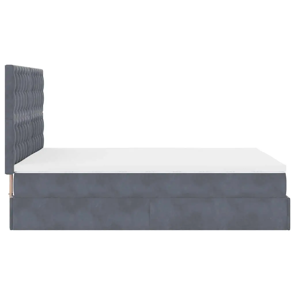 Ottoman Bed Grey Velvet Queen Pocket Spring Mattress Topper LED Lights