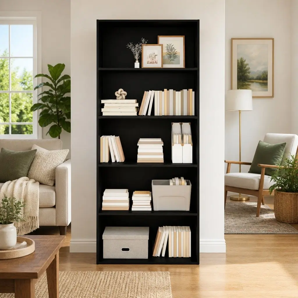 Book Cabinet Black 80x30x189cm Storage Shelf Room Divider 5 Compartments