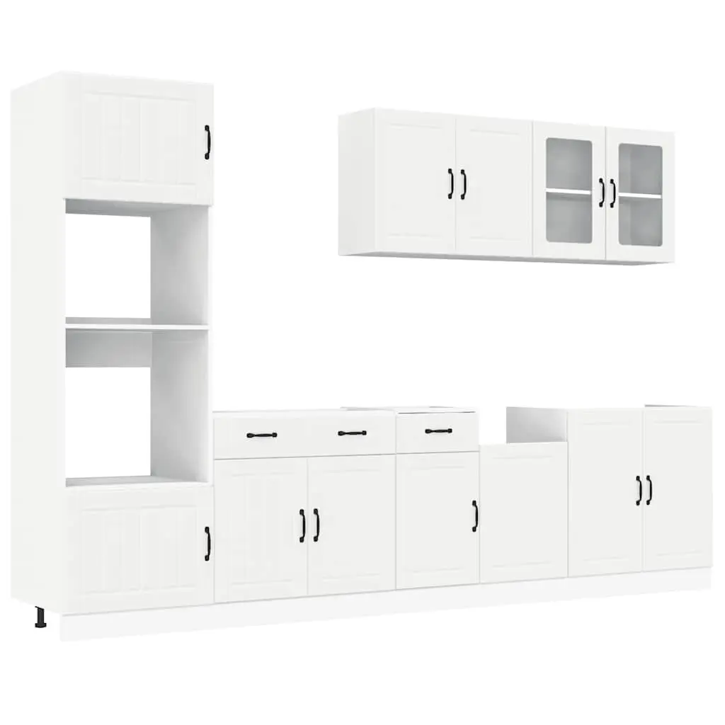 7 Piece Kitchen Cabinet Set Adjustable Engineered Wood White Storage Furniture