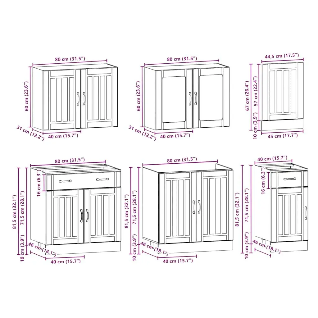 7 Piece Kitchen Cabinet Set Adjustable Engineered Wood White Storage Furniture