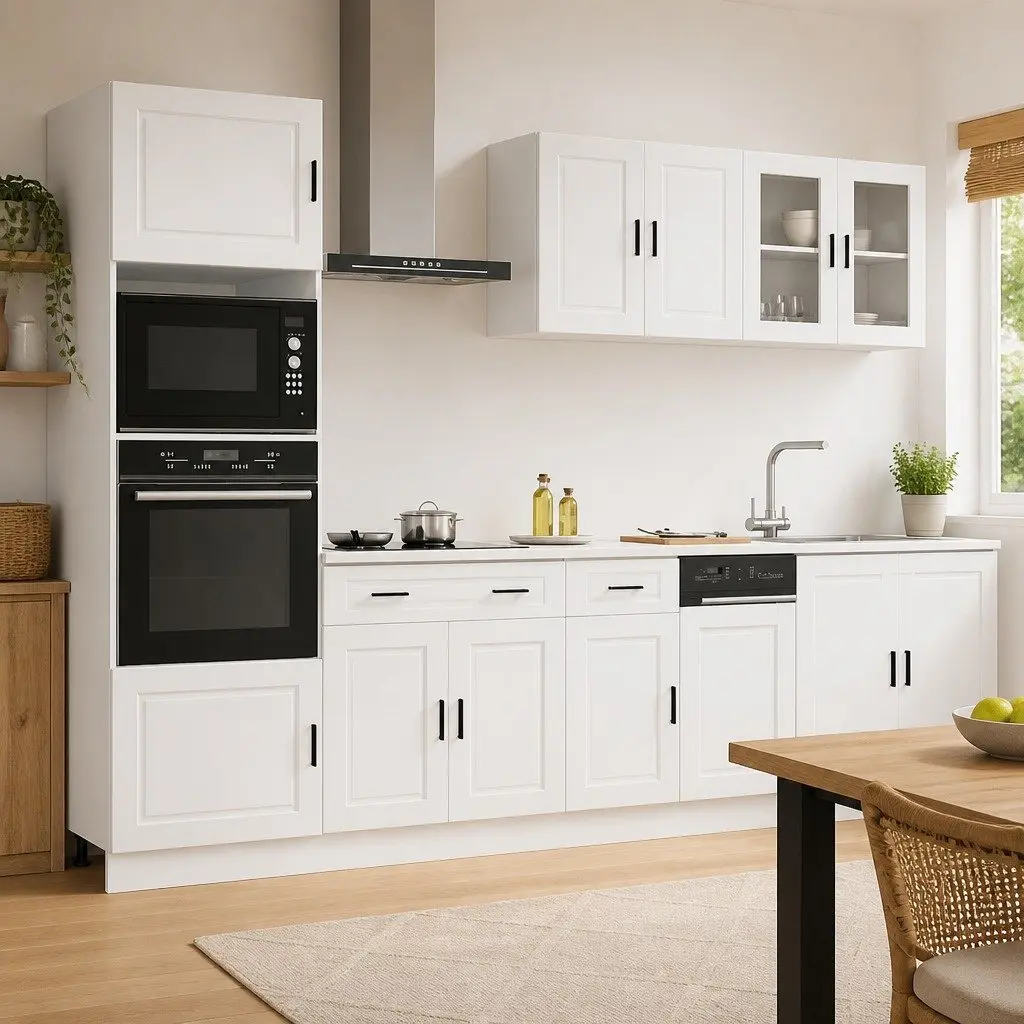 7 Piece Kitchen Cabinet Set White Engineered Wood Adjustable Feet Storage Furniture