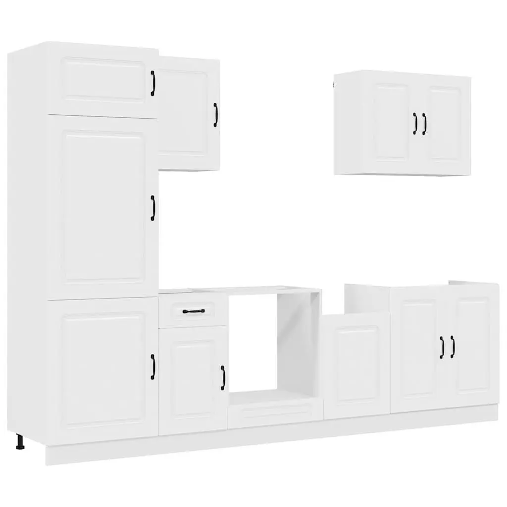 7 Piece White Kitchen Cabinet Set Engineered Wood Storage Furniture with Multiple Compartments for Organized Cooking Space