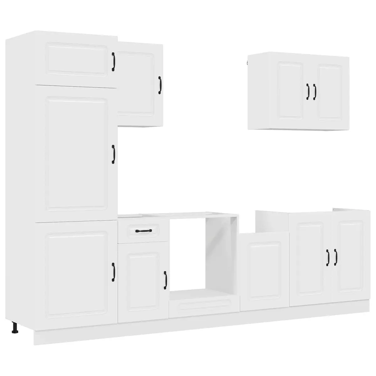 7 Piece White Kitchen Cabinet Set Engineered Wood Storage Furniture with Multiple Compartments for Organized Cooking Space