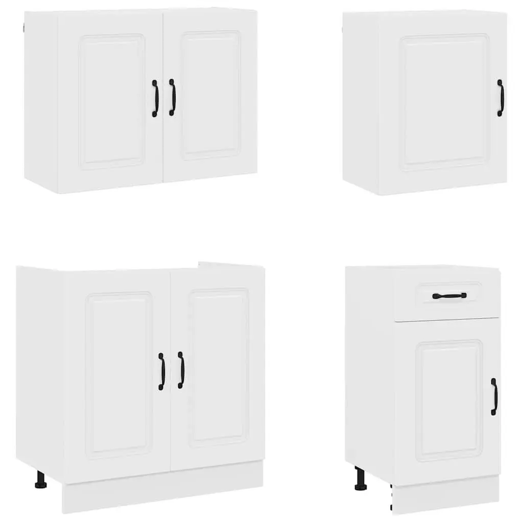 7 Piece White Kitchen Cabinet Set Engineered Wood Storage Furniture with Multiple Compartments for Organized Cooking Space