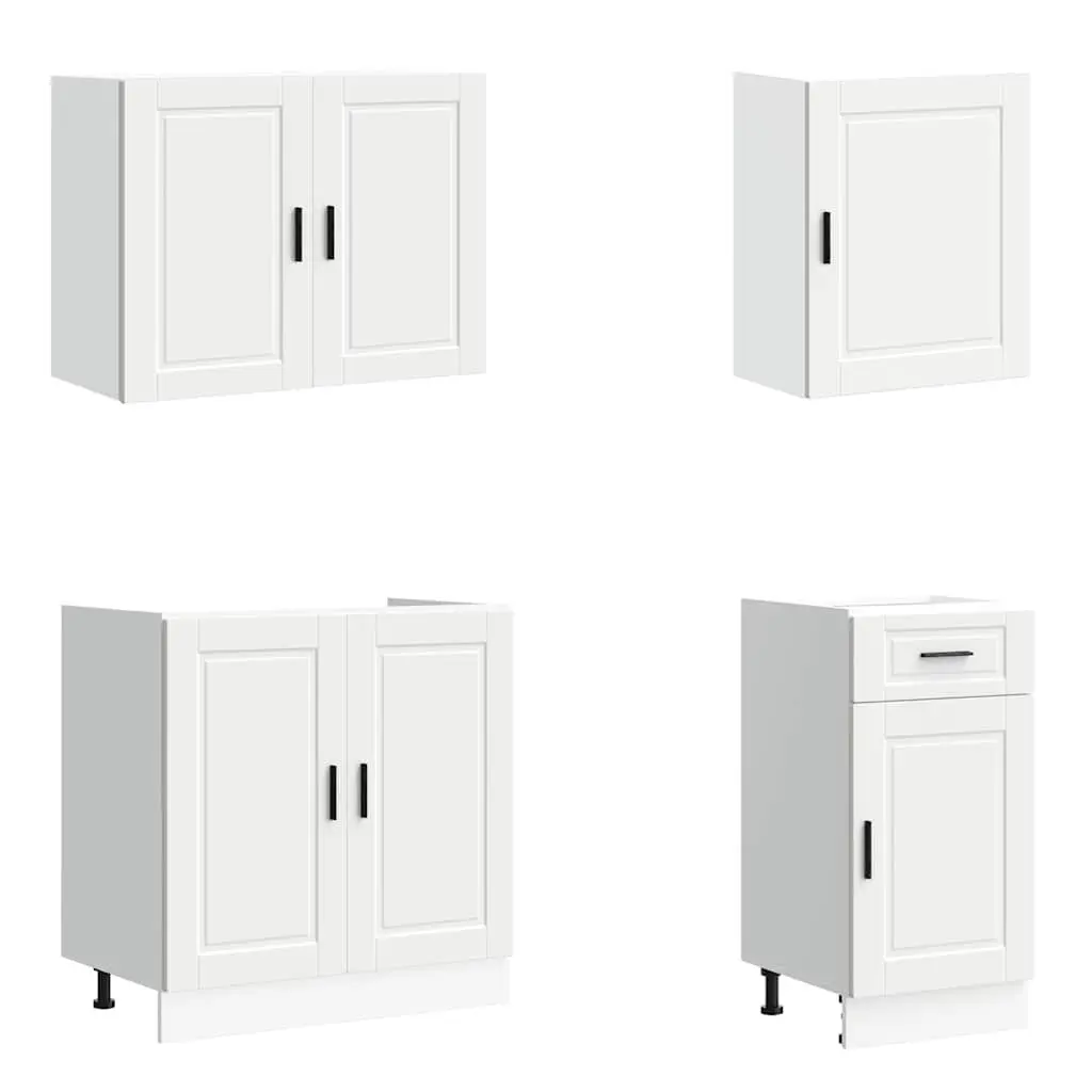 7 Piece Storage Unit White Engineered Wood Kitchen Cabinet Set with Adjustable Feet