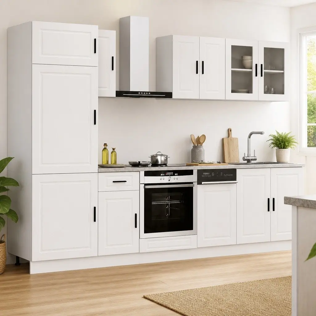 Kitchen Cabinet Set White 8 Piece Engineered Wood Adjustable Feet