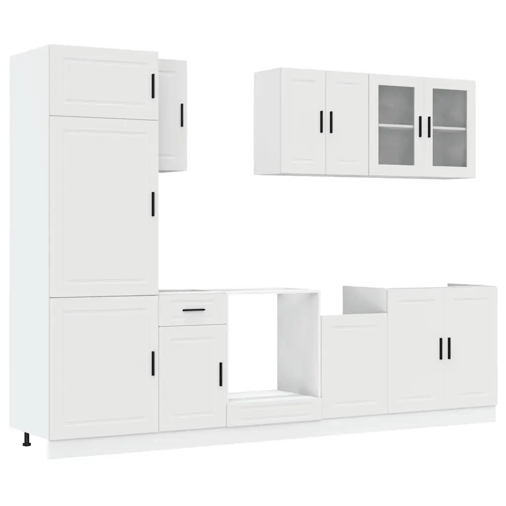 Kitchen Cabinet Set White 8 Piece Engineered Wood Adjustable Feet