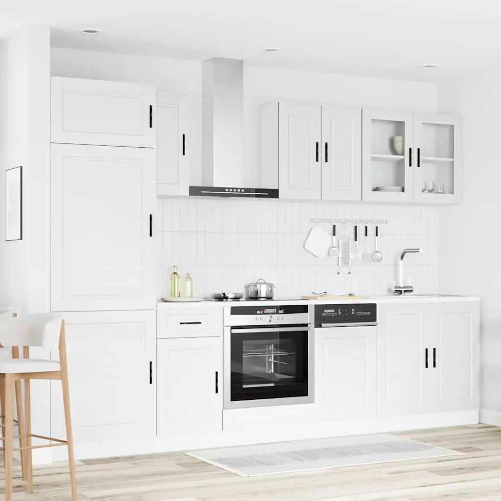 Kitchen Cabinet Set White 8 Piece Engineered Wood Adjustable Feet