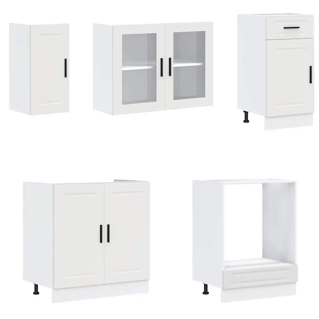 Kitchen Cabinet Set White 8 Piece Engineered Wood Adjustable Feet