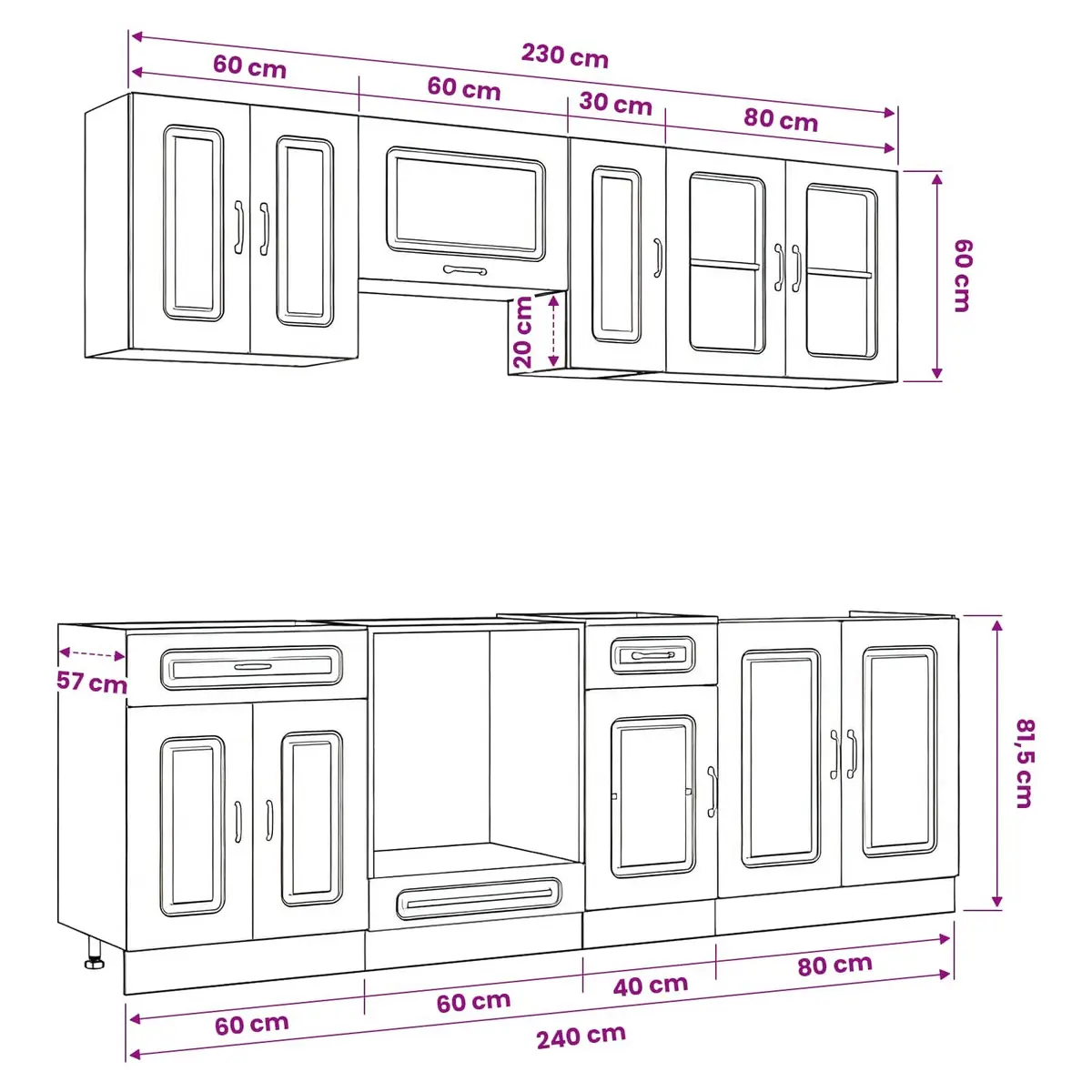 8 Piece Engineered Wood Kitchen Cabinet Set White Storage with Adjustable Feet and Multiple Compartments