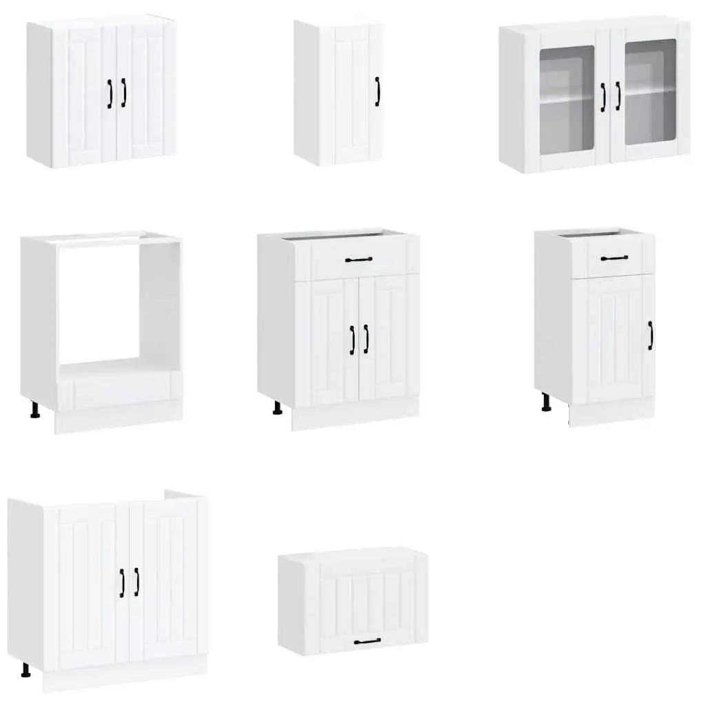 8 Piece Kitchen Cabinet Set White Storage Cupboard Engineered Wood Furniture