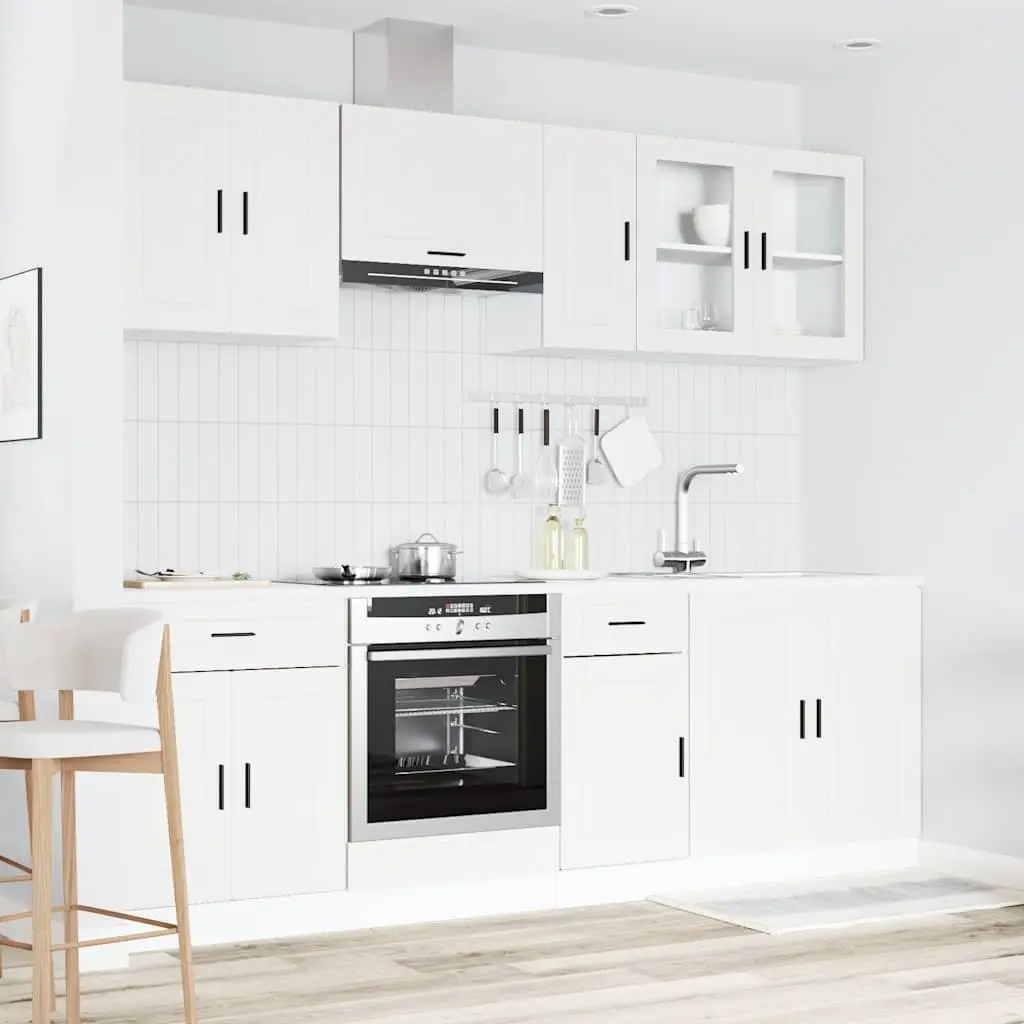 Kitchen Cabinet Set White 8 Piece Engineered Wood Storage Unit