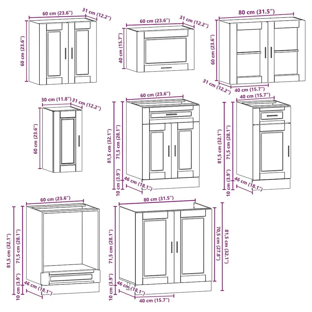 Kitchen Cabinet Set White 8 Piece Engineered Wood Storage Unit