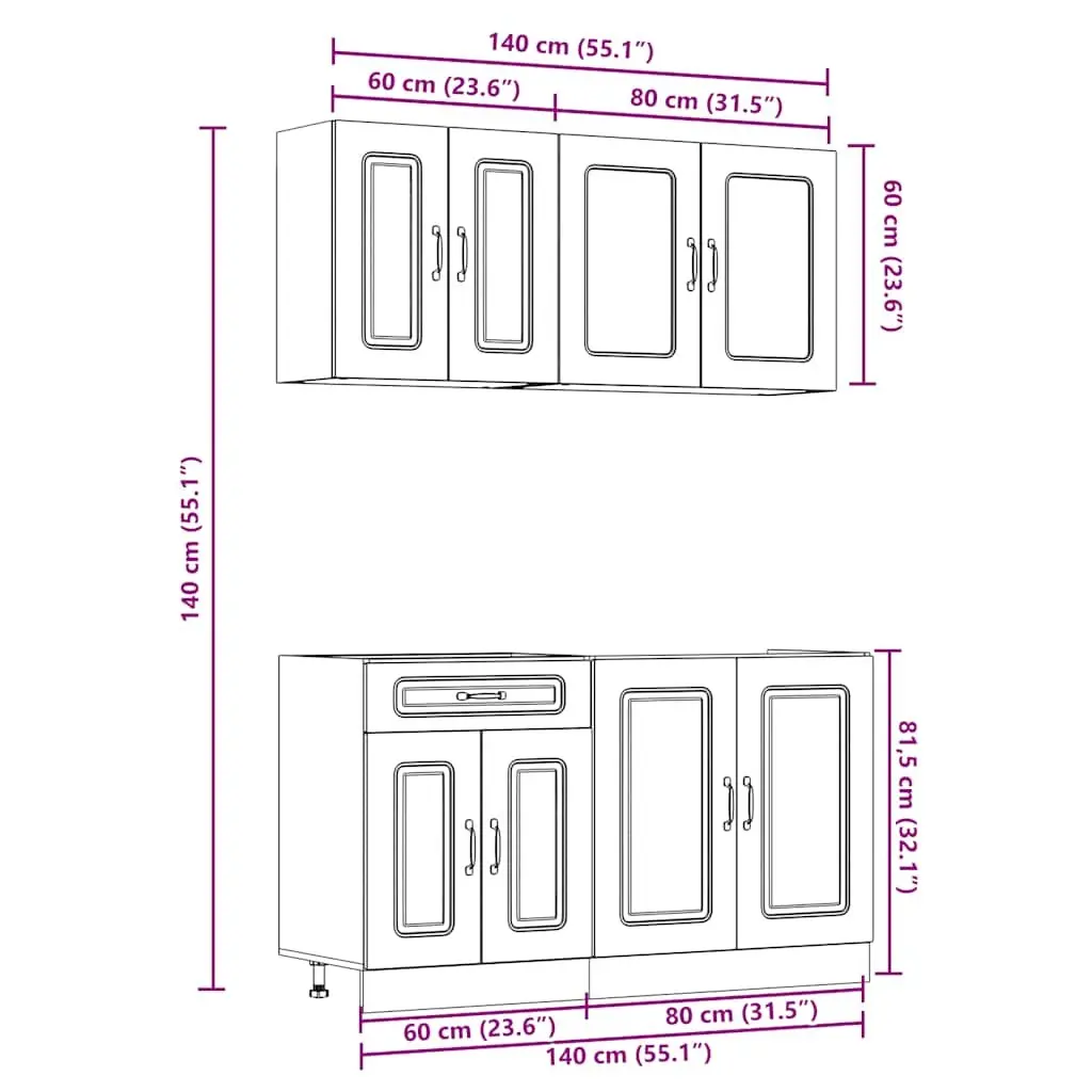 4 Piece White Kitchen Cabinet Set Engineered Wood with Adjustable Feet and Multiple Storage Compartments