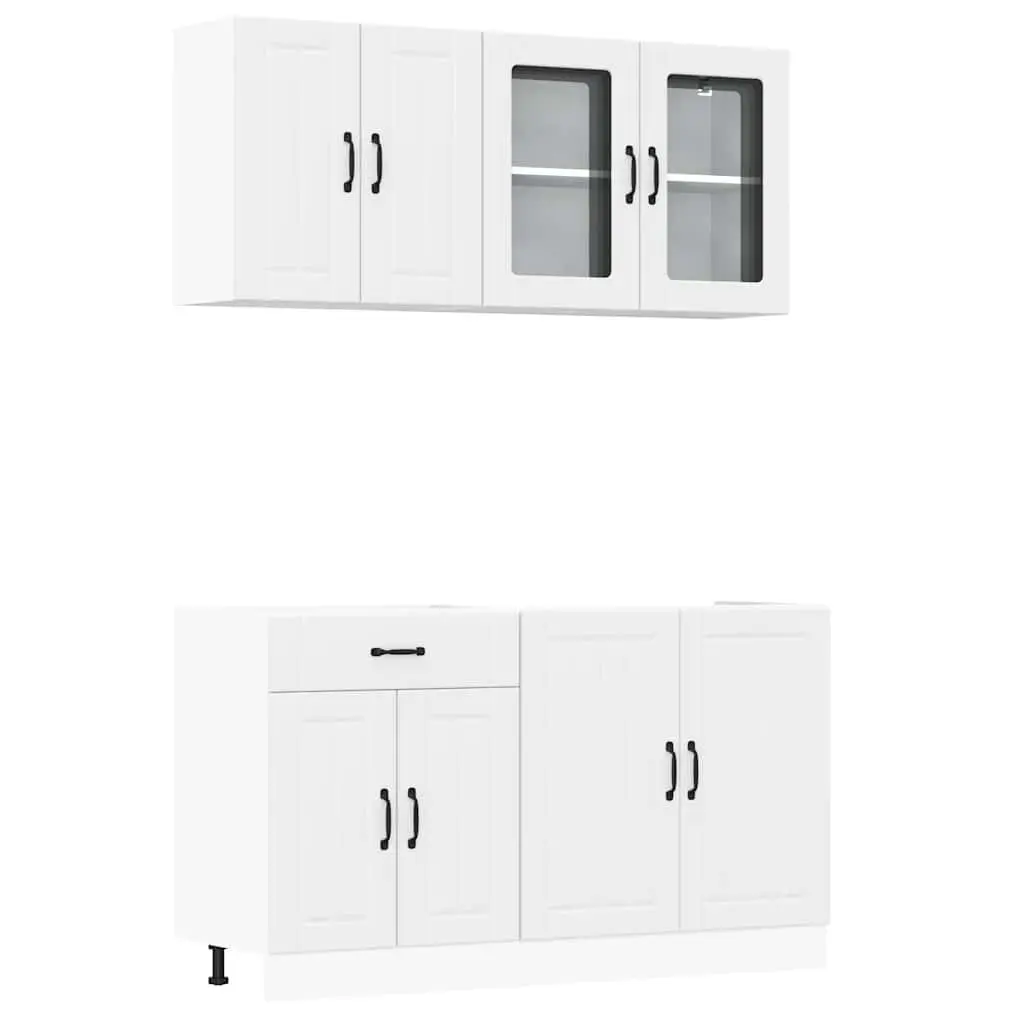 Kitchen Cabinet Set White 4 Piece Engineered Wood Storage Furniture