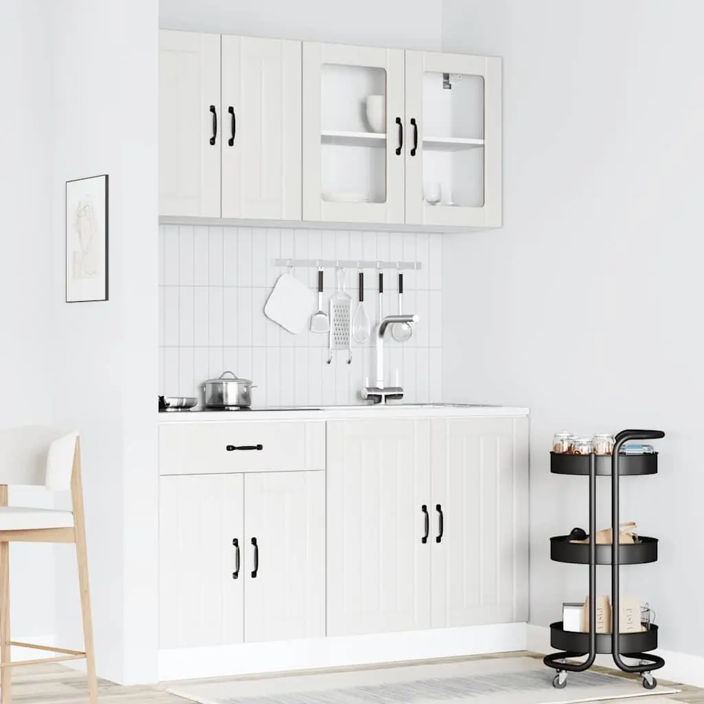 Kitchen Cabinet Set White 4 Piece Engineered Wood Storage Furniture