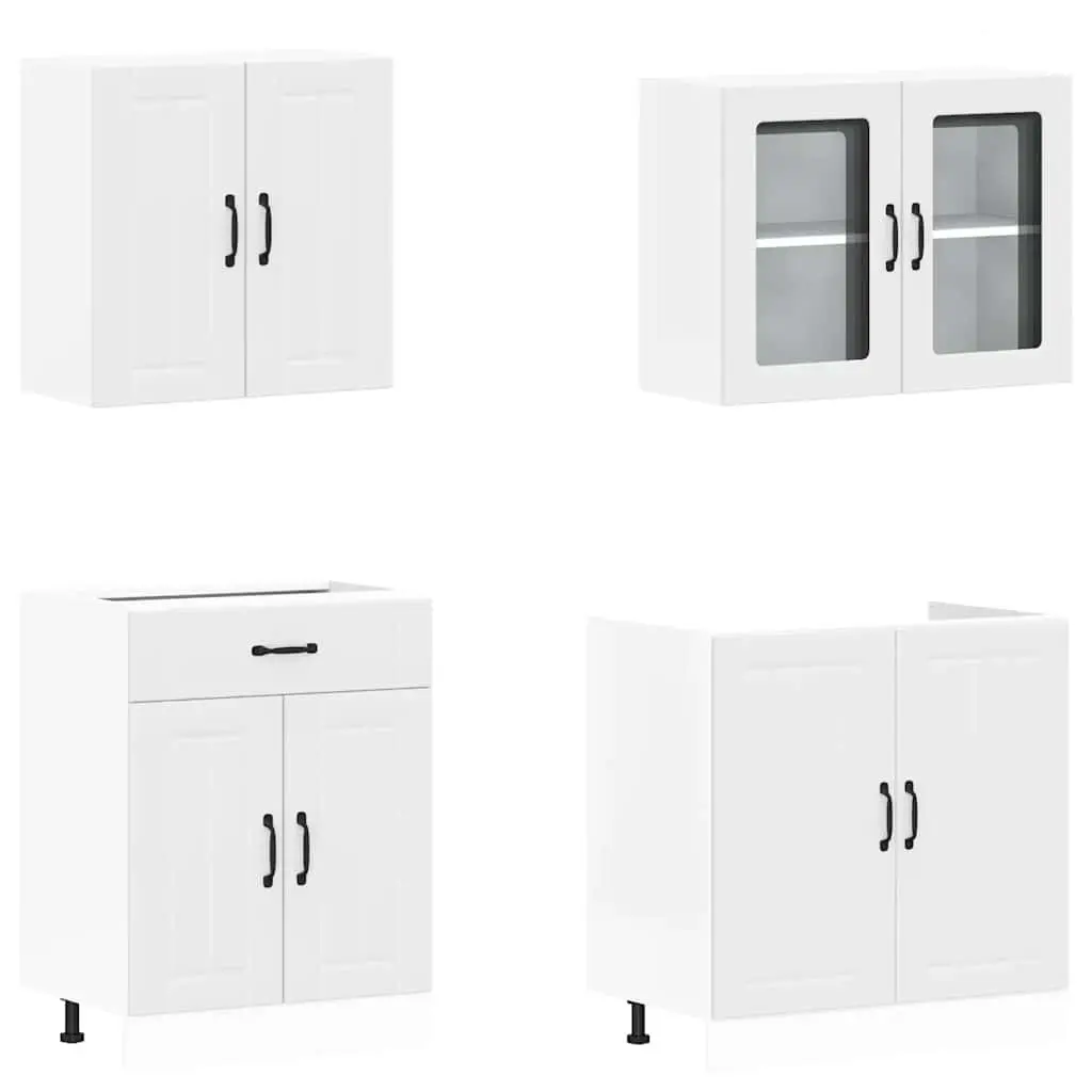 Kitchen Cabinet Set White 4 Piece Engineered Wood Storage Furniture