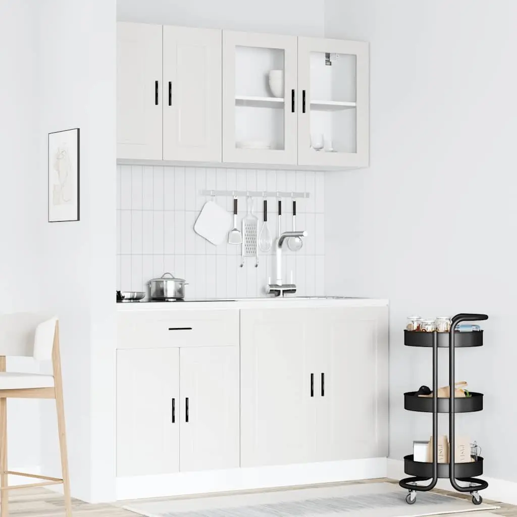 4 Piece Adjustable Feet Kitchen Cabinet Set in White Engineered Wood for Optimized Storage Solutions