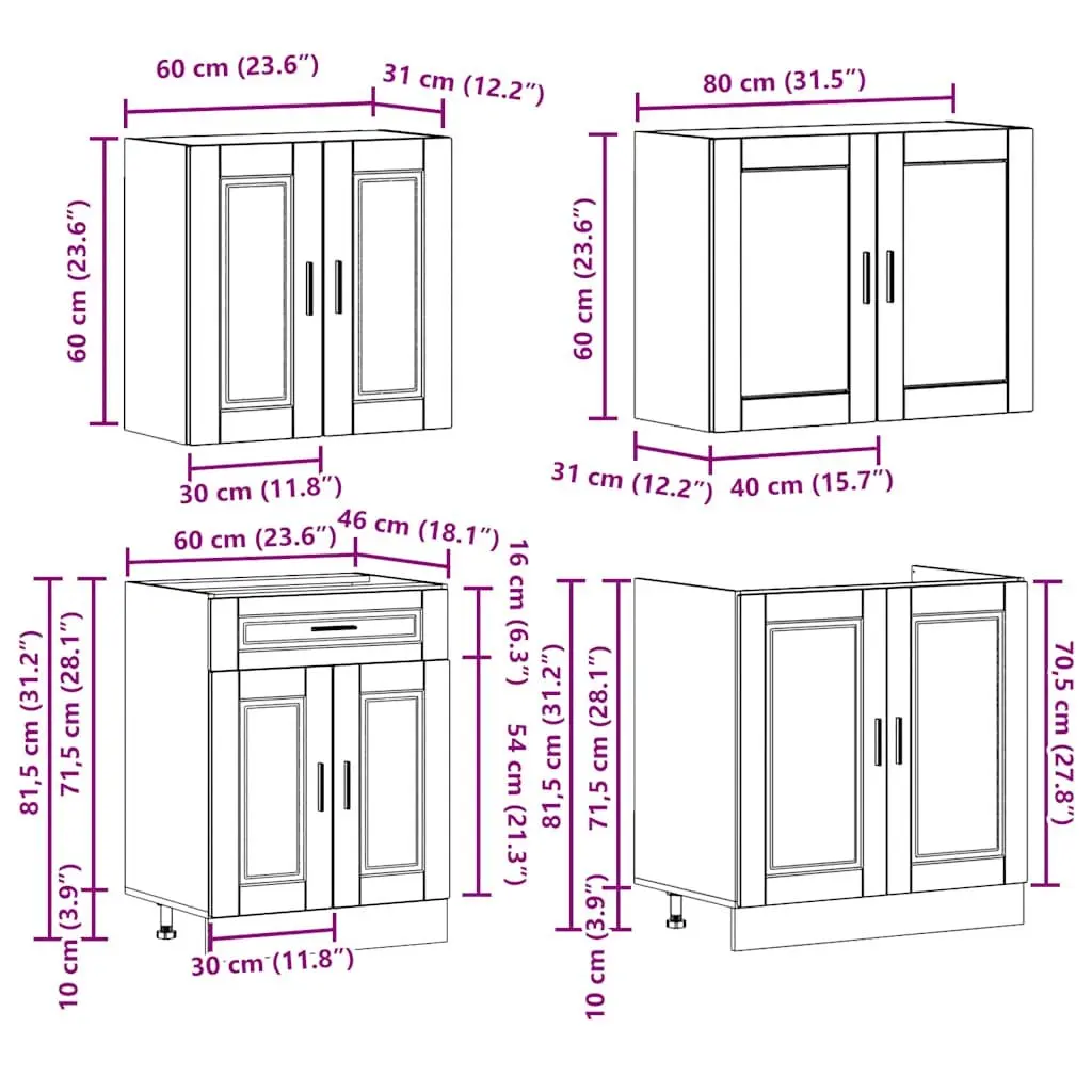 4 Piece High Gloss White Engineered Wood Storage Cabinet Set for Kitchen Organization