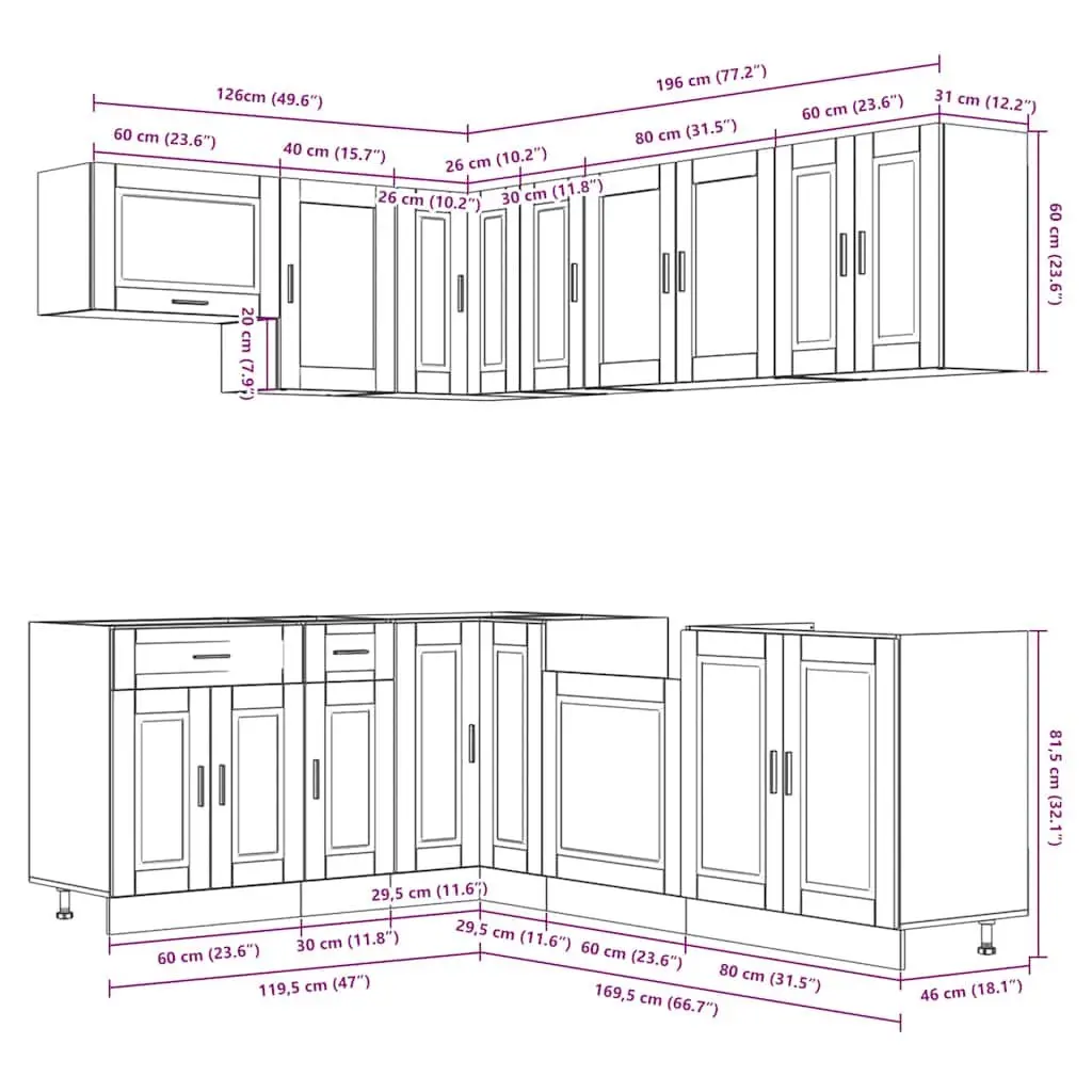 Kitchen Cabinet Set White 11 Piece Engineered Wood Adjustable Feet