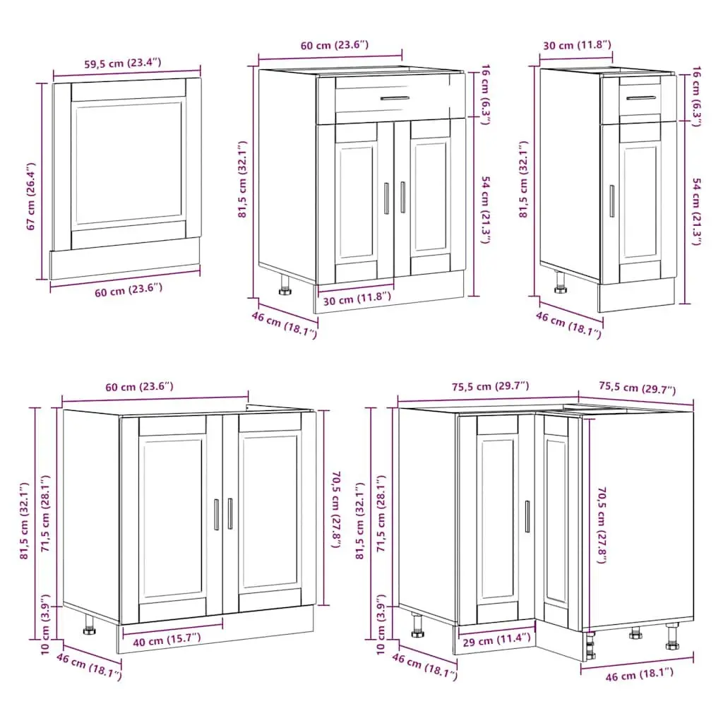 Kitchen Cabinet Set White 11 Piece Engineered Wood Adjustable Feet
