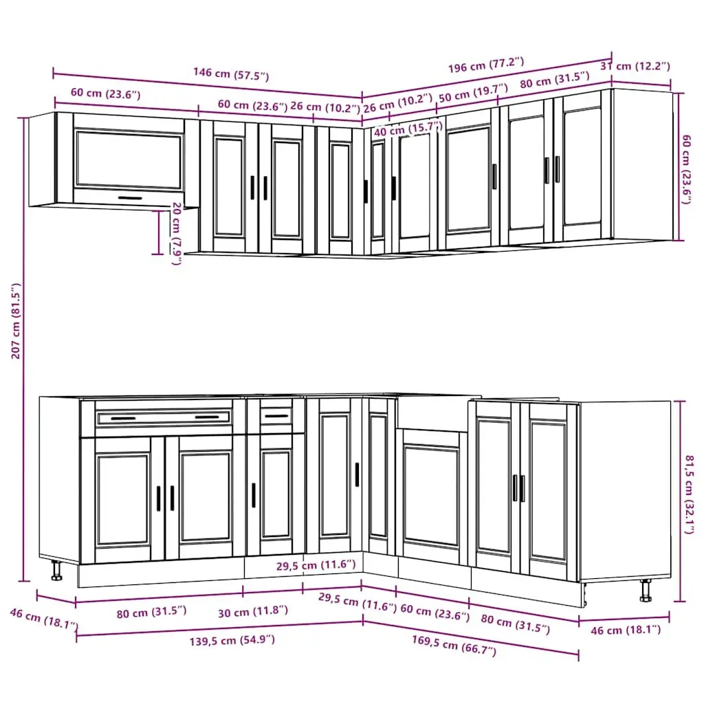 11 Piece Kitchen Cabinet Set White Engineered Wood Storage Furniture Cupboard