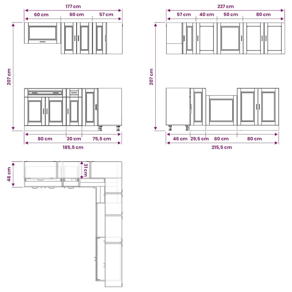 11 Piece Kitchen Cabinet Set White Engineered Wood Storage Furniture Cupboard