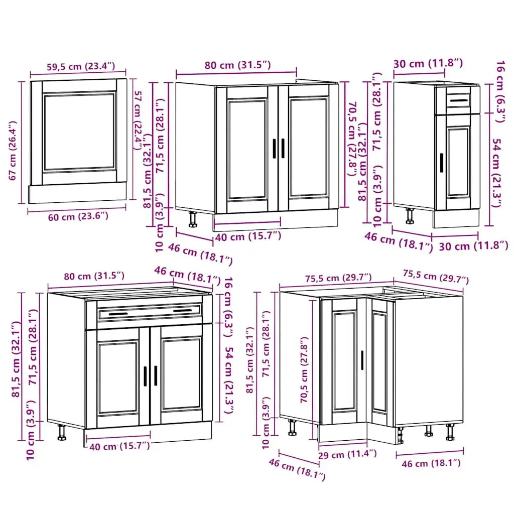 11 Piece Kitchen Cabinet Set White Engineered Wood Storage Furniture Cupboard