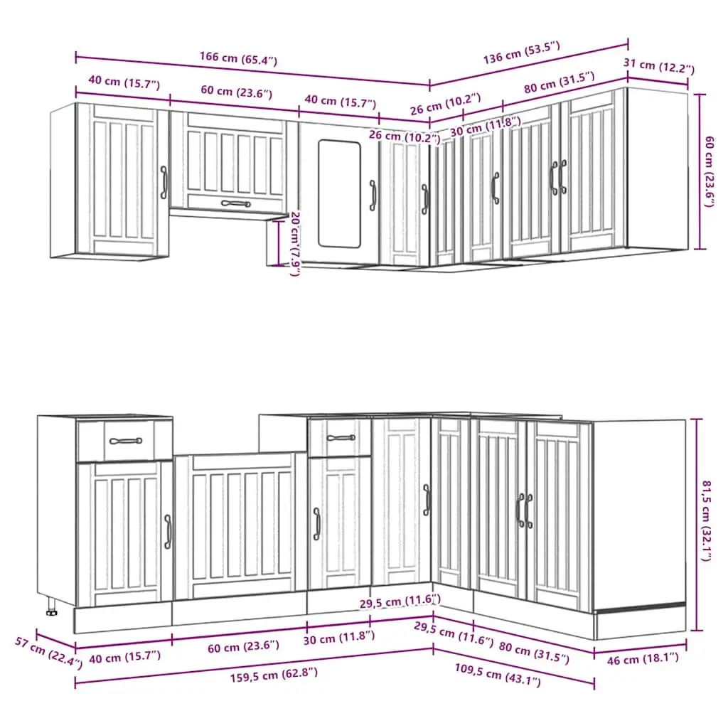 11 Piece Storage Cabinet Set Engineered Wood White Organised Kitchen Furniture